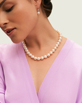 10.5-11.5mm White Freshwater Pearl Necklace - AAA Quality - Model Image