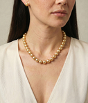 12-14mm Golden South Sea Oval Pearl Necklace - AAAA Quality - Model Image