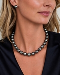 12-14mm Dark Round Tahitian South Sea Pearl Necklace - AAA Quality - Model Image