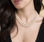 3.0-8.0mm White Freshwater Pearl Graduated Double Strand Necklace - Model Image