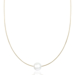 14K Round Omega Large White 13mm Pearl Solitaire Necklace