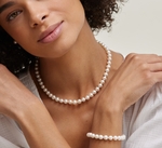 7.0-7.5mm White Freshwater Pearl Necklace, Bracelet & Earrings - Model Image