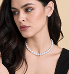 7-7.5mm White Freshwater Choker Length Pearl Necklace - AAAA Quality - Model Image