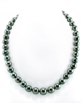 11-13mm Rare AAAA Quality Green Tahitian Round Pearl Necklace - GIA Certified