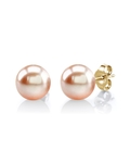 11mm Peach Freshwater Round Pearl Stud Earrings - Model Image