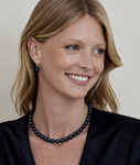 Black Akoya Pearl Dangling Diamond Earrings - Model Image