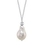15mm 14K White Freshwater Baroque Pearl Solitaire Designer Pendant