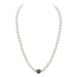 6.0-6.5mm Japanese Akoya White Pearl Necklace With Round Tahitian Center