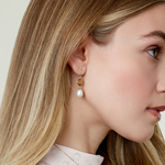 14K Gold Drop-Shape Freshwater Pearl & Quartz Savanah Earrings - Model Image