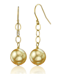 14K Golden Round Pearl Dangling Tincup Earrings