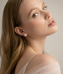 11mm Pink Freshwater Round Pearl Stud Earrings - Model Image