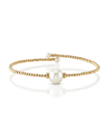 14K Gold White Freshwater Pearl Beaded Bangle Bracelet - Model Image