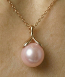 10-11mm Pink Freshwater Pearl Rose Gold Plated Olive Drop Pendant - Secondary Image