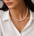 6.5-7.0mm Hanadama Akoya White Pearl Necklace - Model Image