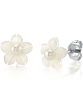 White Mother of Pearl Flower Blossom Stud Earrings