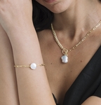 White Freshwater Baroque Pearl Tincup Bailey Bracelet - Model Image