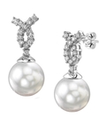 South Sea Pearl & Diamond Swirl Earrings