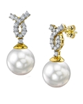 South Sea Pearl & Diamond Swirl Earrings - Secondary Image