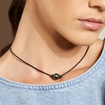 Tahitian Baroque Pearl Leather Necklace- Various Sizes - Model Image
