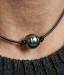Tahitian Baroque Pearl Leather Adjustable Necklace for Men - Secondary Image