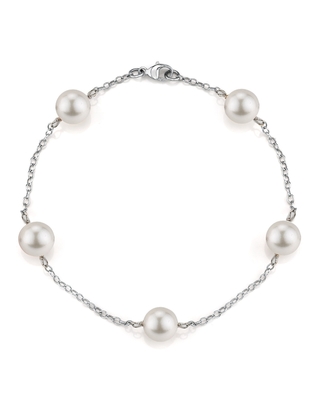 14K Gold Japanese Akoya White Pearl Tincup Bracelet