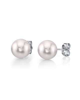 9.5-10.0mm White Akoya Round Pearl Stud Earrings