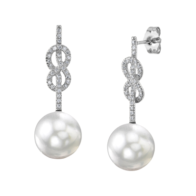 White South Sea Pearl & Diamond Levana Infinity Earrings