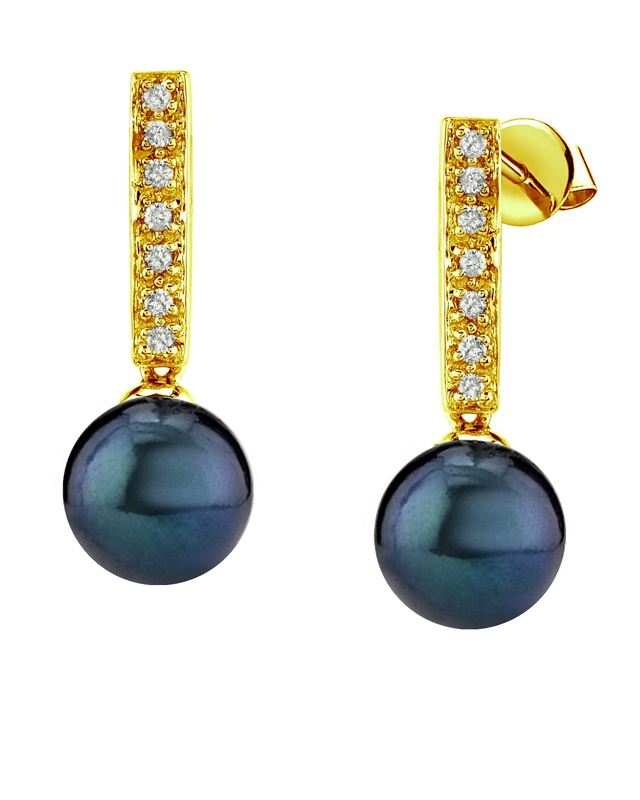 Black Akoya Pearl Dangling Diamond Earrings - Model Image