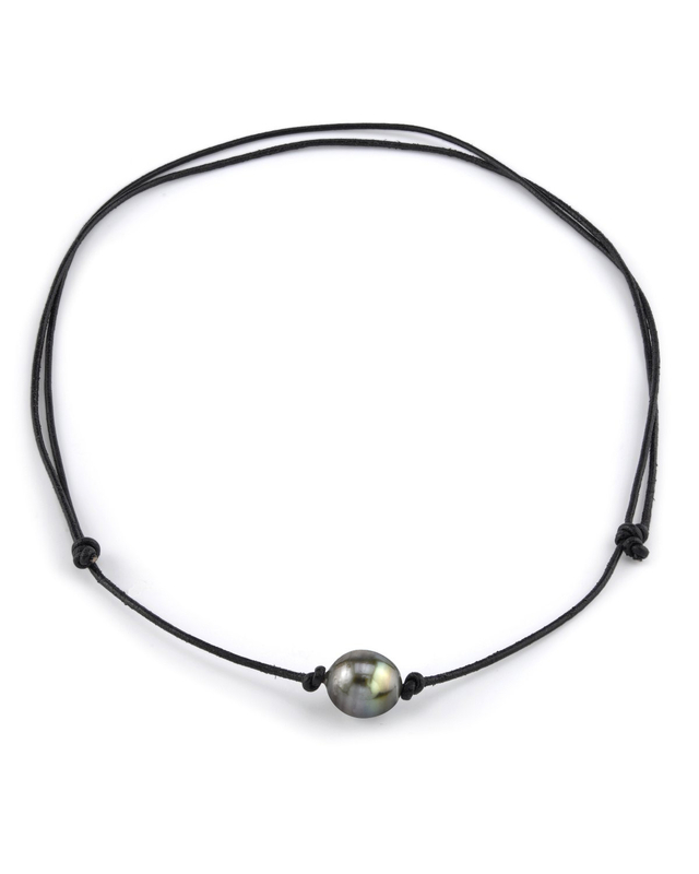 Tahitian Baroque Pearl Leather Adjustable Necklace for Men
