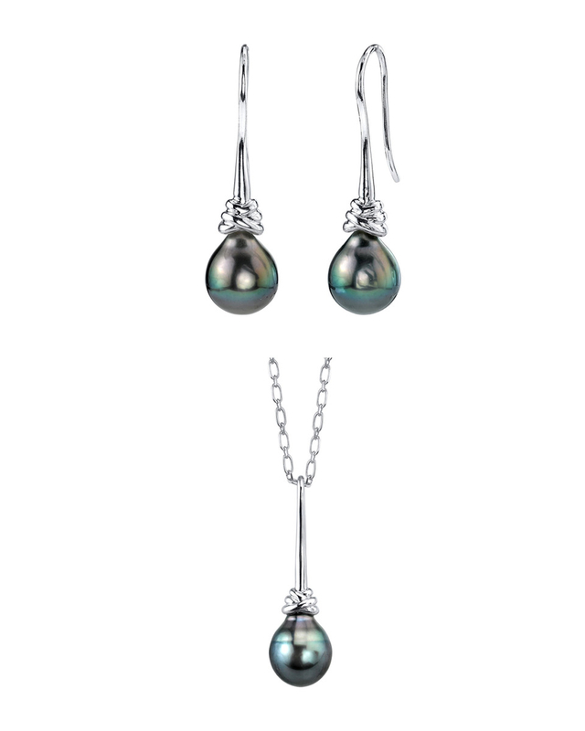 Tahitian South Sea Drop Pearl Denise Pendant and Earring Set