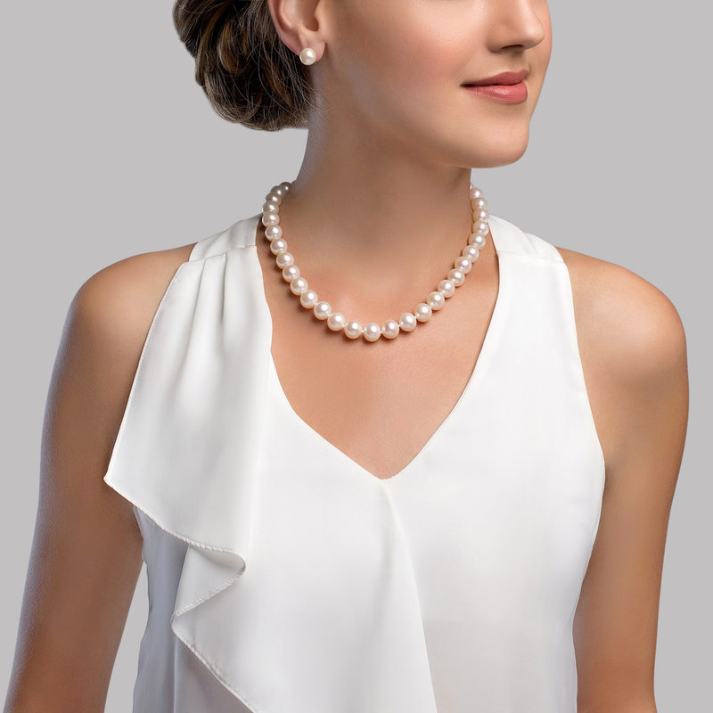 9.5-10.5mm White Freshwater Pearl Necklace- AAAA Quality - Secondary Image