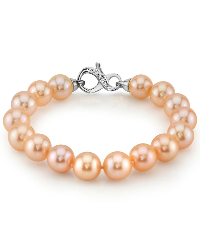 10.5-11.5mm Peach Freshwater Pearl Bracelet - AAA Quality
