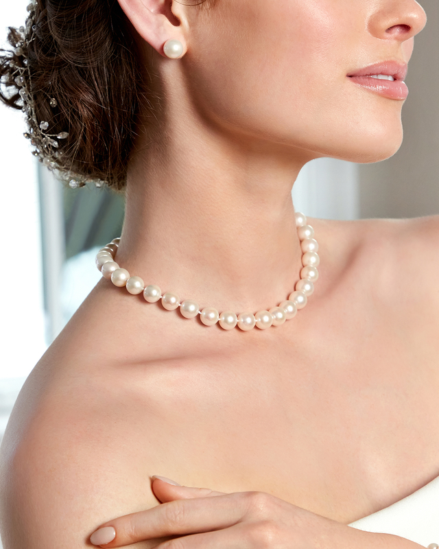 9.5-10.5mm White Freshwater Pearl Necklace - AAA Quality - Model Image