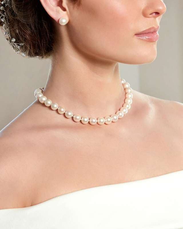 10-10.5mm Japanese Akoya White Pearl Necklace - AAA Quality - Model Image