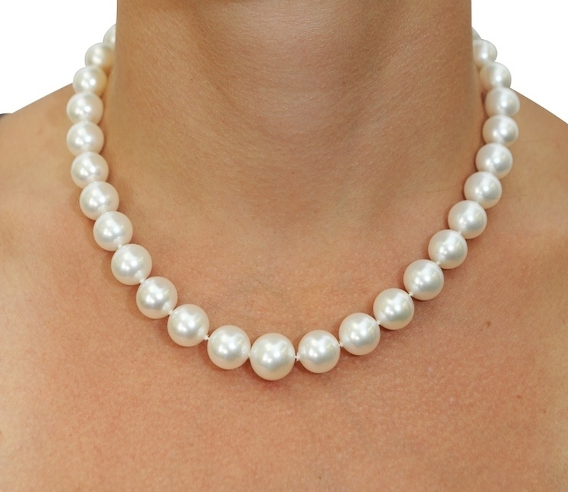 10-12.5mm White South Sea Round Pearl Necklace - AAA Quality - Secondary Image