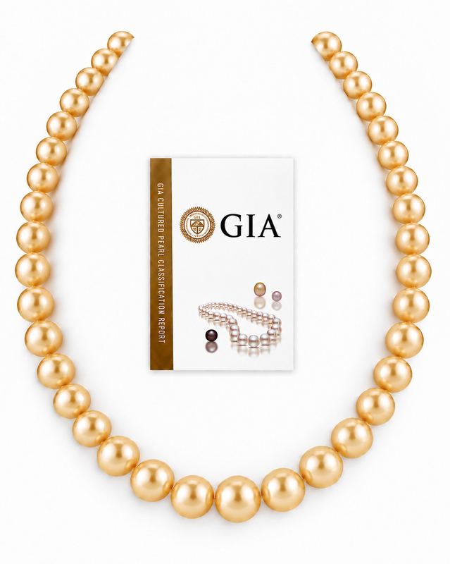 9-11mm Golden South Sea Pearl Necklace - GIA Certified AAAA Quality