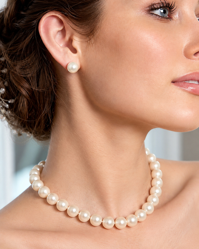 10.5-11.5mm White Freshwater Pearl Necklace - AAAA Quality - Model Image