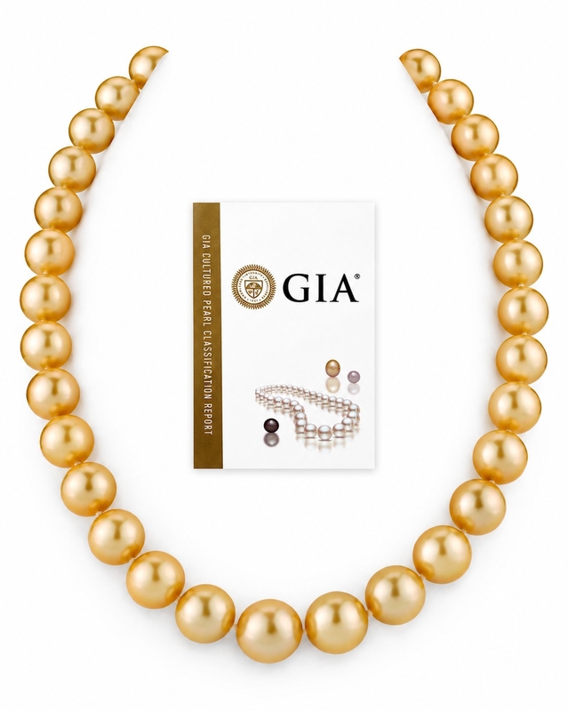 11-13mm Golden South Sea Pearl Necklace - GIA Certified