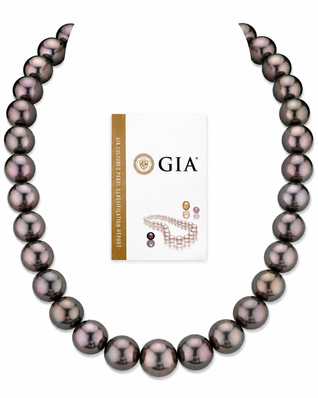 11-14mm Rare Peacock Eggplant Tahitian Round Pearl Necklace - GIA Certified
