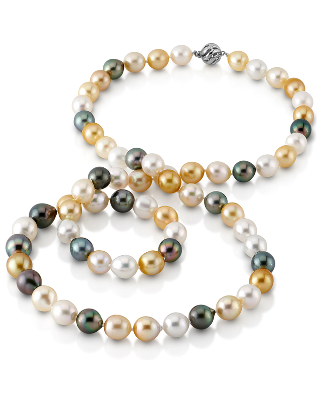 11-13mm Opera Length South Sea Multicolor Oval Pearl Necklace - AAAA Quality