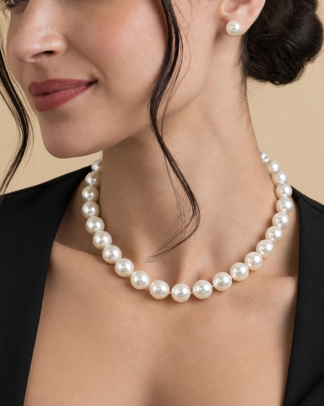 11.5-12.5mm White Freshwater Pearl Necklace - AAA Quality - Secondary Image