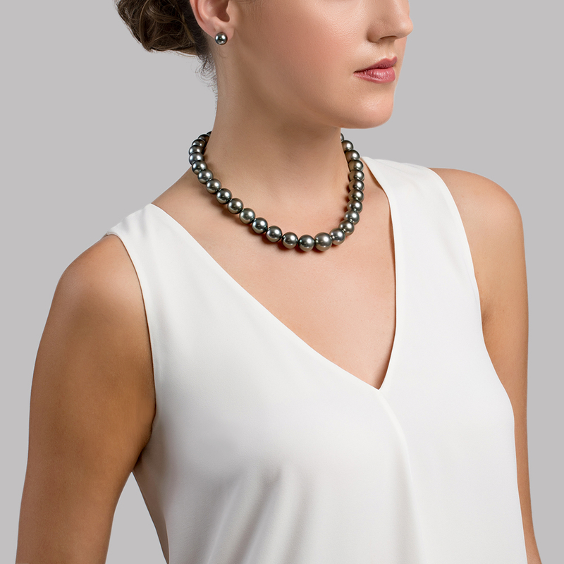 11-14mm Tahitian South Sea Pearl Necklace - AAA Quality - Model Image