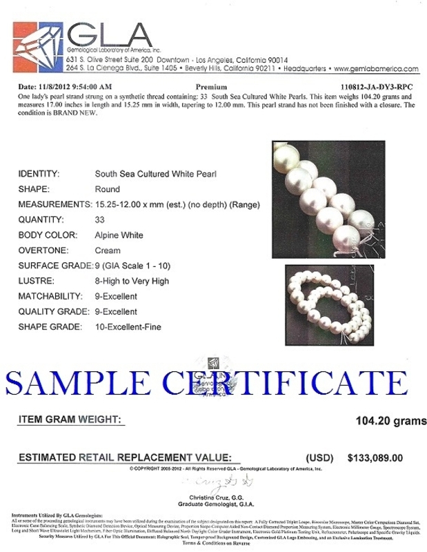 12-15mm White South Sea Pearl Necklace -  AAAA Quality - Secondary Image