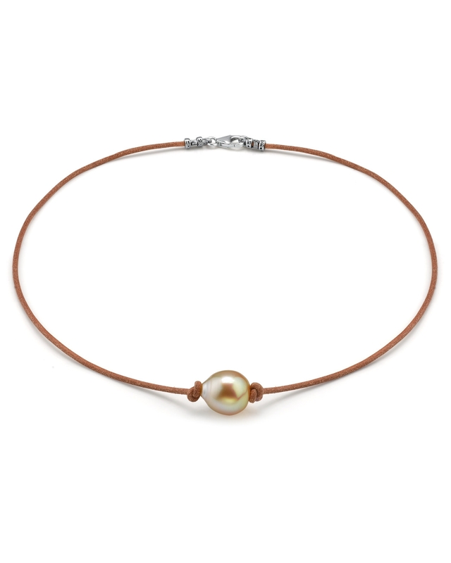 Golden Baroque Pearl Leather Necklace- Various Sizes