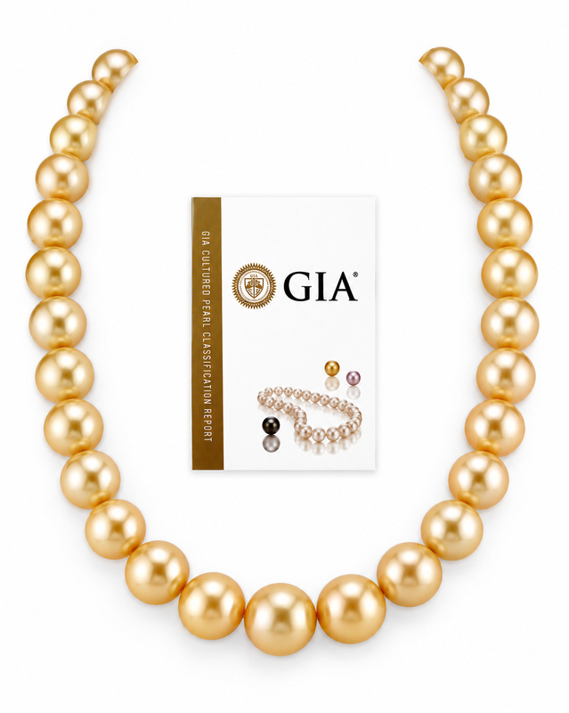13-15mm Golden Round South Sea Pearl Necklace - GIA Certified