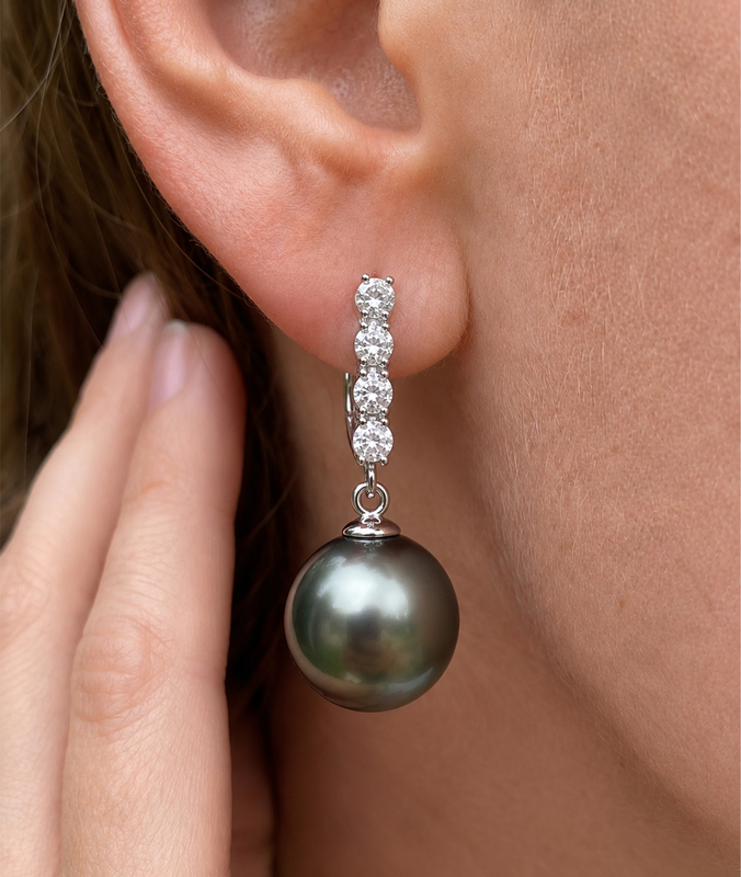 Tahitian South Sea Pearl & Diamond Belle Earrings - Secondary Image