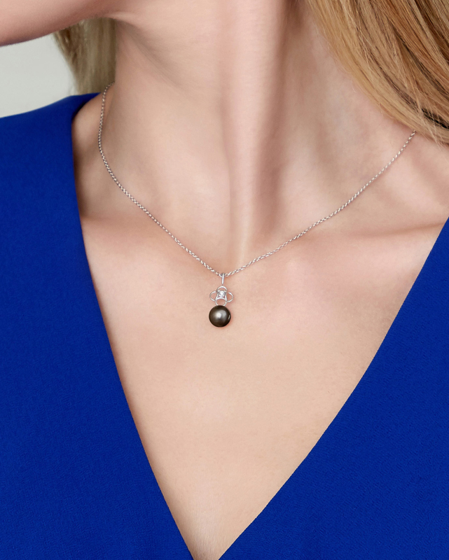 Tahitian South Sea Pearl & Diamond Lacy Pendant - Model Image