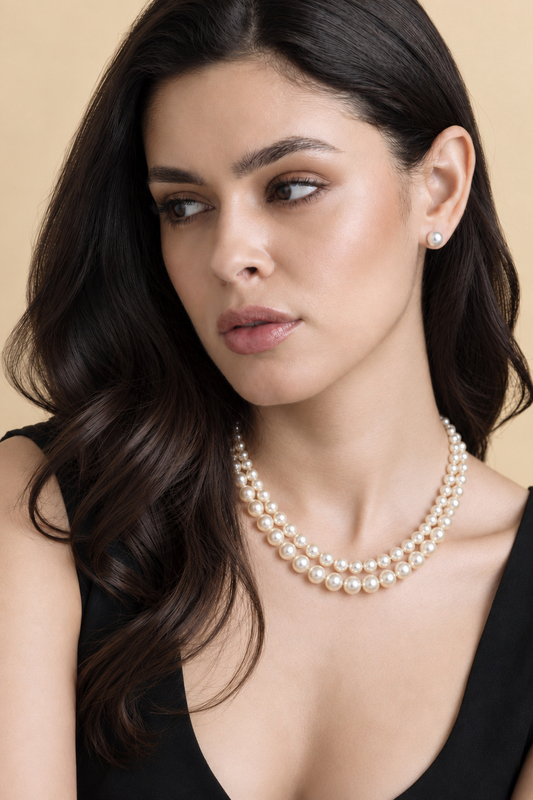 3.0-8.0mm White Freshwater Pearl Graduated Double Strand Necklace - Secondary Image