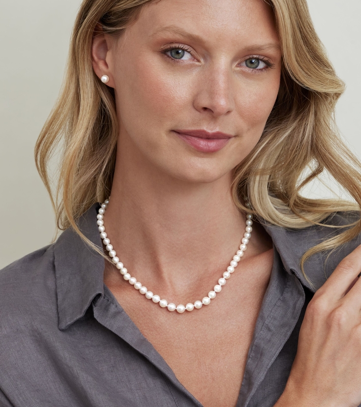 5.0-7.0mm Japanese Akoya White Graduated Pearl Necklace AAA Quality - Secondary Image