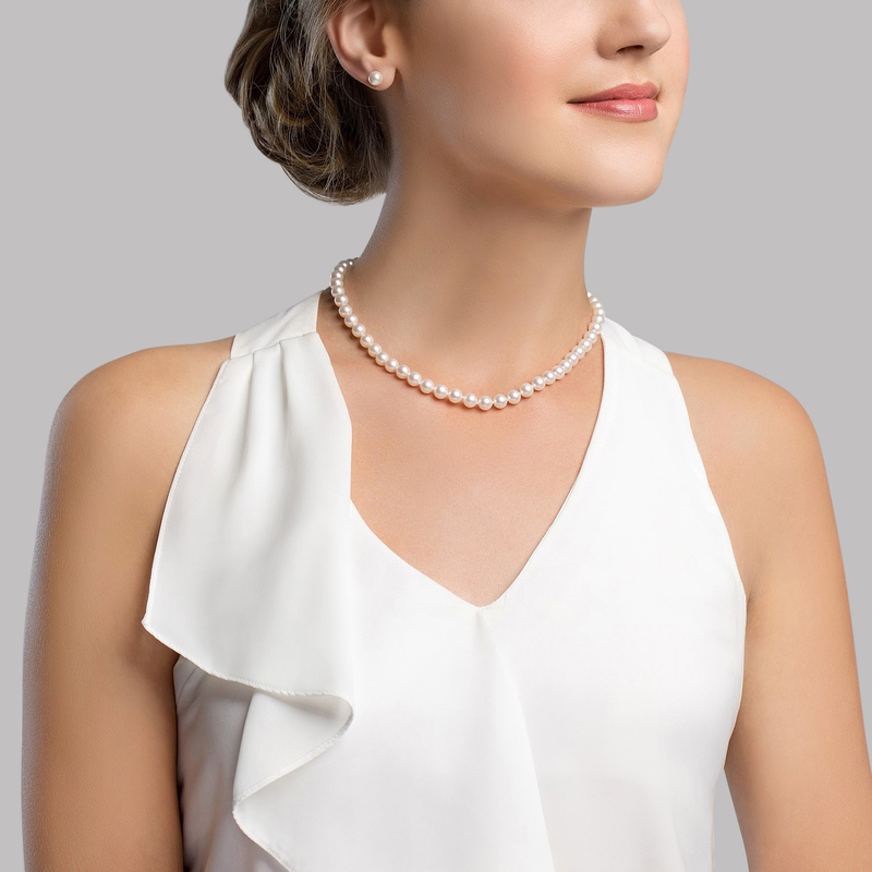 6.5-7.0mm Hanadama Akoya White Pearl Necklace - Model Image